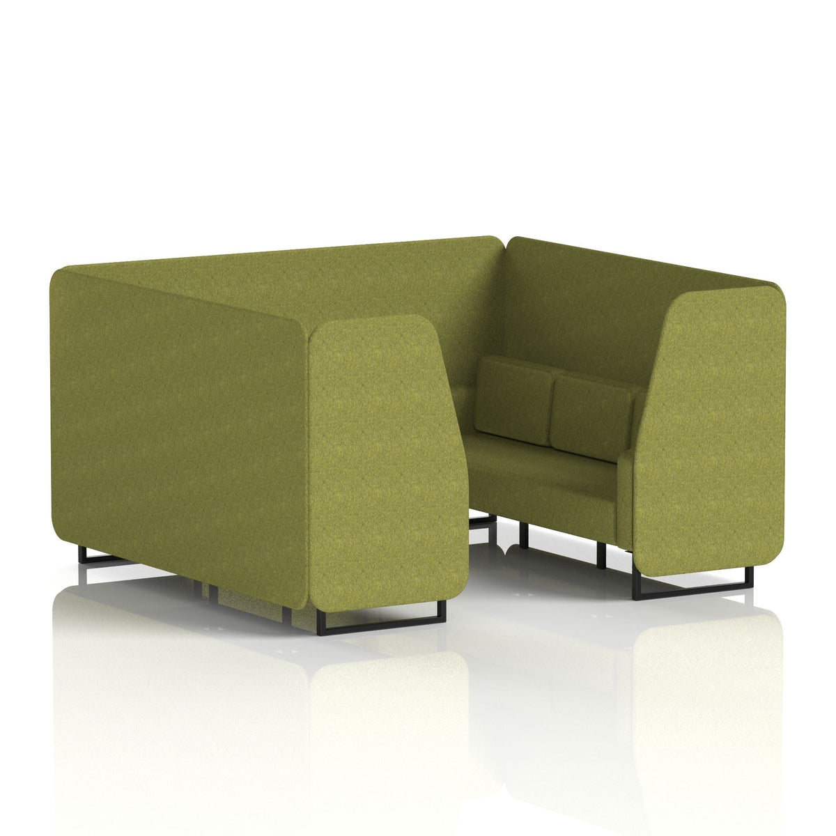 Commercial 6 Seater Privacy Booth – Single Tone – Crib 5 Rivet - Olive Panels And Sofa Black - Industrious Decor