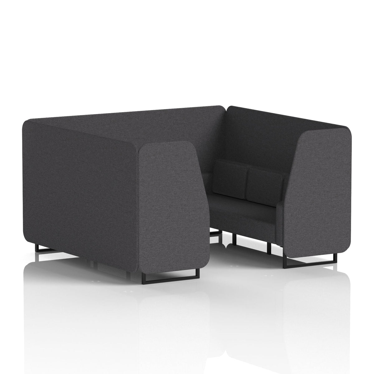 Commercial 6 Seater Privacy Booth – Single Tone – Crib 5 X2 - Arithmetic Panels And Sofa Black - Industrious Decor