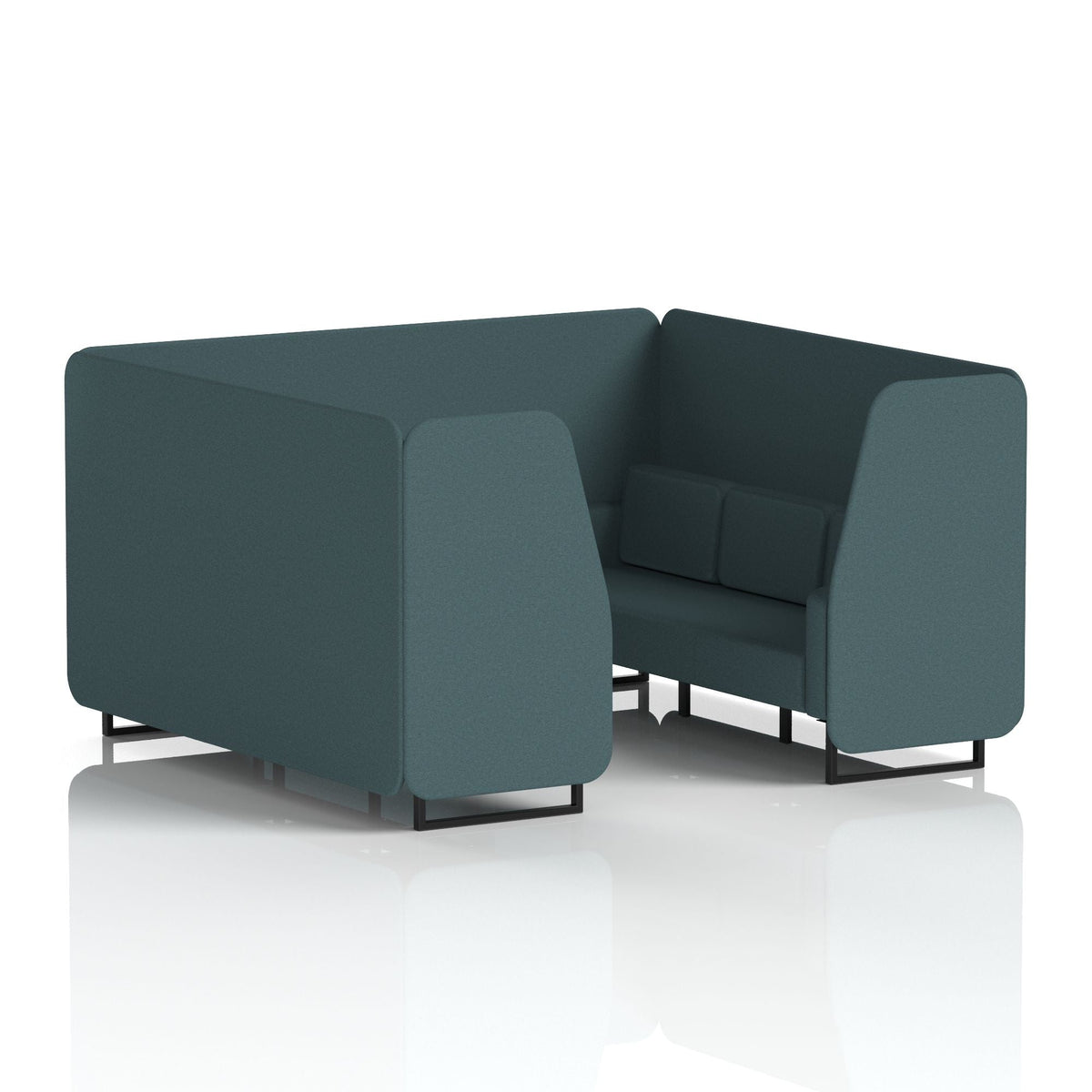 Commercial 6 Seater Privacy Booth – Single Tone – Crib 5 X2 - Polygon Panels And Sofa Black - Industrious Decor