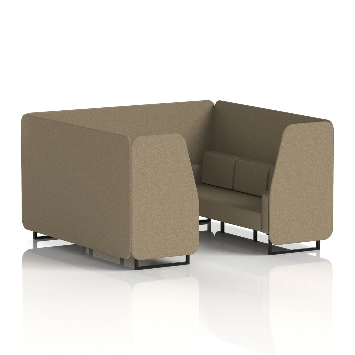 Commercial 6 Seater Privacy Booth – Single Tone – Crib 5 Main Line Flax - Bank Panels And Sofa Black - Industrious Decor