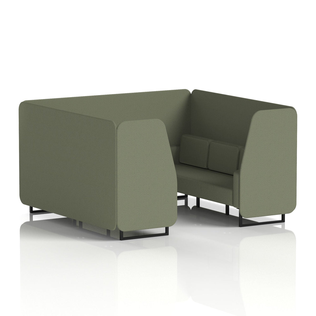 Commercial 6 Seater Privacy Booth – Single Tone – Crib 5 Main Line Flax - Monument Panels And Sofa Black - Industrious Decor