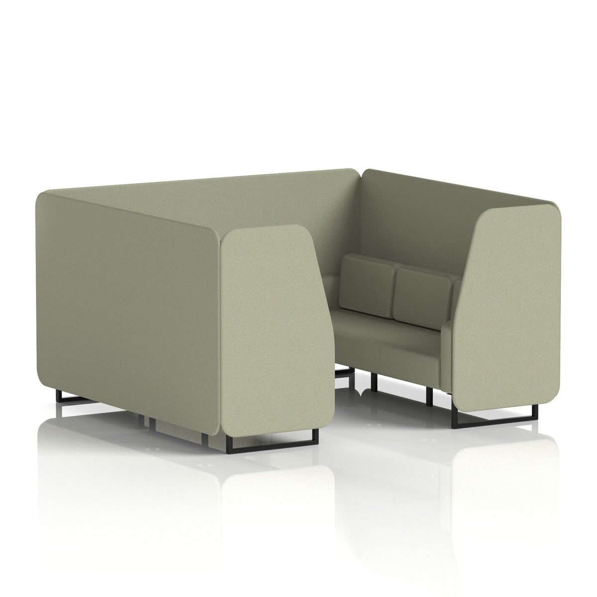 Commercial 6 Seater Privacy Booth – Single Tone – Crib 5 Main Line Flax - Newbury Panels And Sofa Black - Industrious Decor