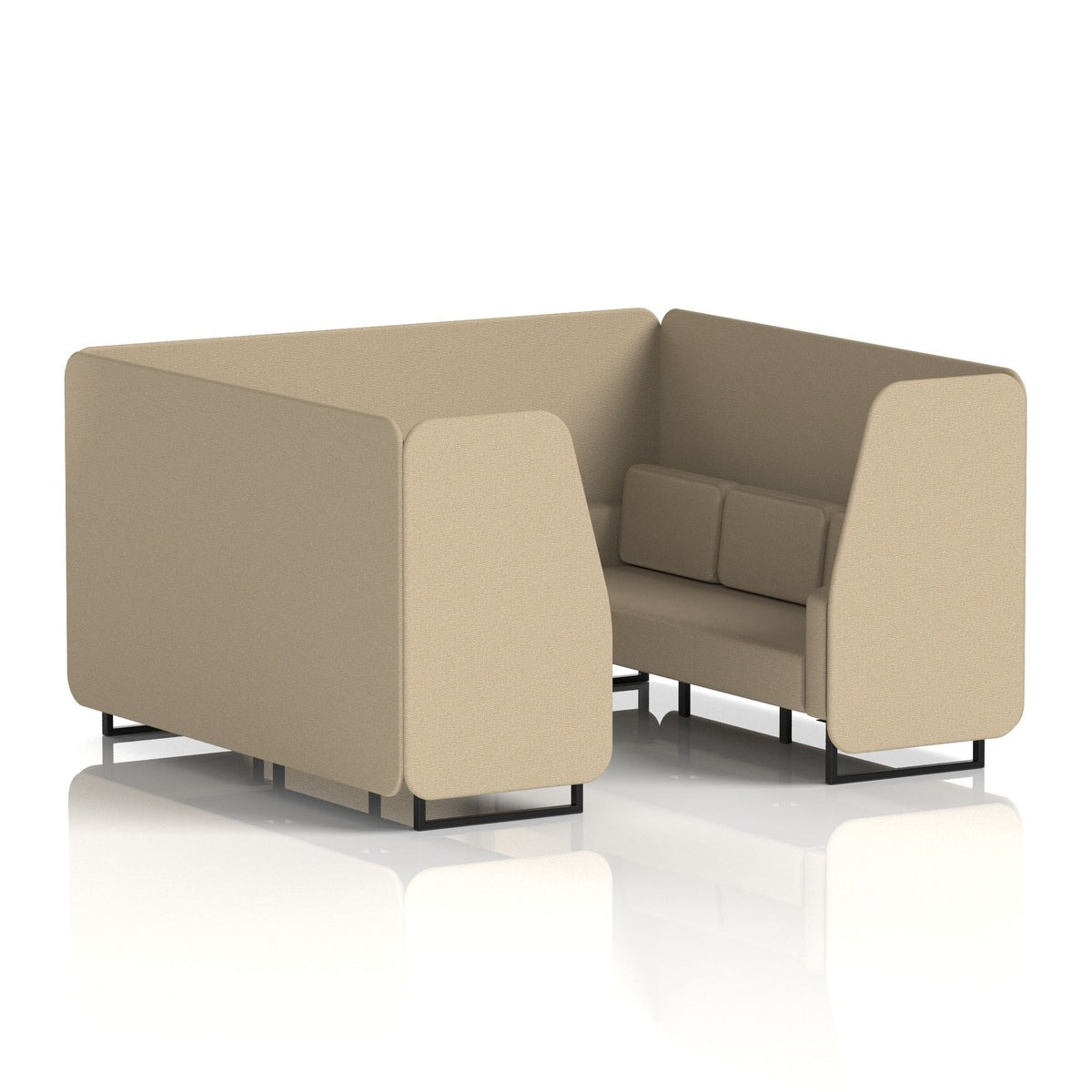 Commercial 6 Seater Privacy Booth – Single Tone – Crib 5 Main Line Flax - Upminster Panels And Sofa Black - Industrious Decor