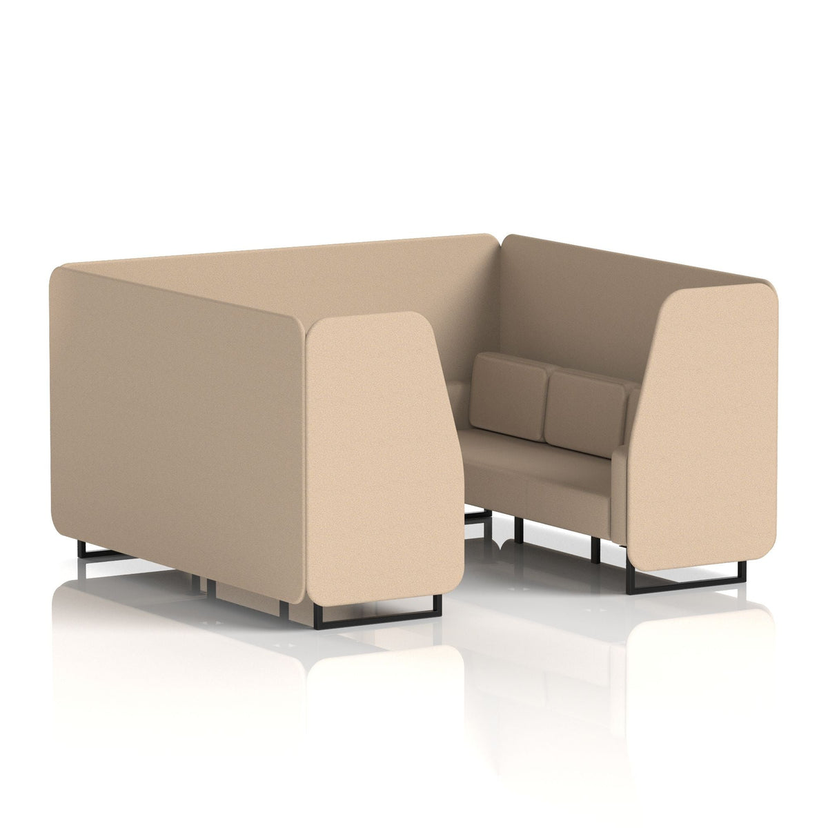 Commercial 6 Seater Privacy Booth – Single Tone – Crib 5 Synergy - Affix Panels And Sofa Black - Industrious Decor