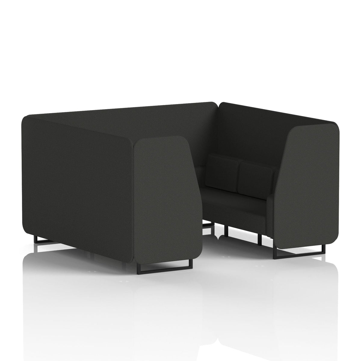 Commercial 6 Seater Privacy Booth – Single Tone – Crib 5 Synergy - Mix Panels And Sofa Black - Industrious Decor