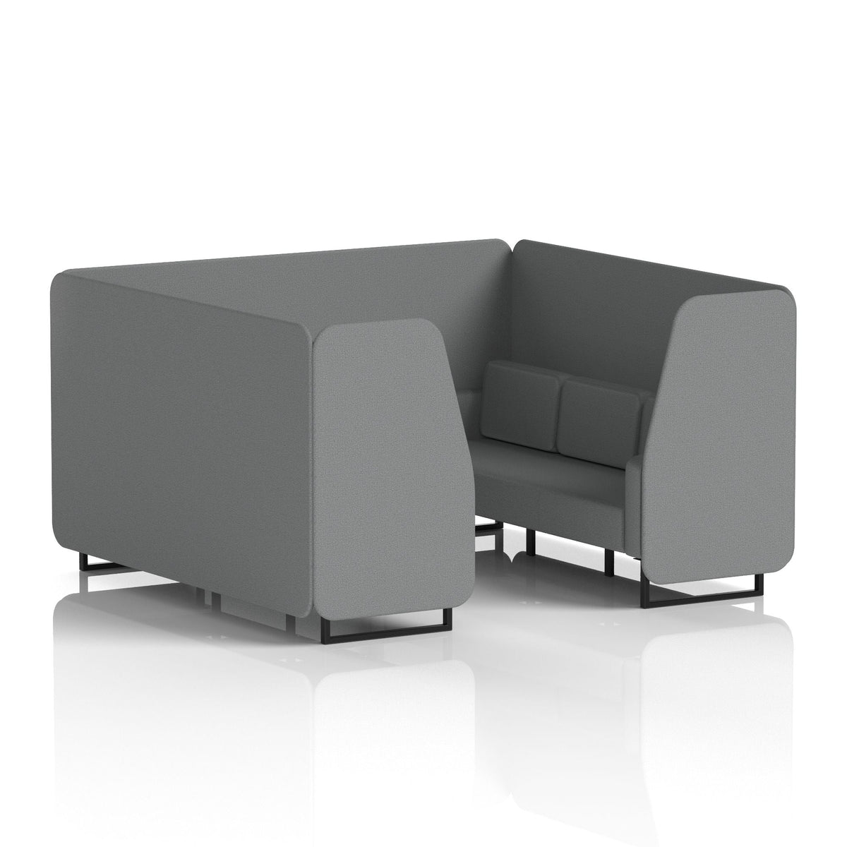 Commercial 6 Seater Privacy Booth – Single Tone – Crib 5 Synergy - Partner Panels And Sofa Black - Industrious Decor