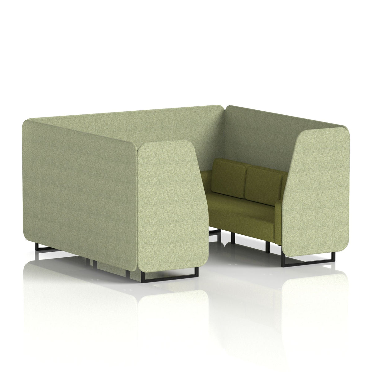 Commercial 6 Seater Privacy Booth – Two Tone – Crib 5 Rivet - Burnish Panels And Olive Sofa Black - Industrious Decor