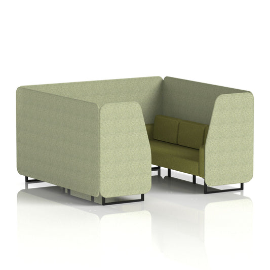 Commercial 6 Seater Privacy Booth – Two Tone – Crib 5 Rivet - Burnish Panels And Olive Sofa Black - Industrious Decor