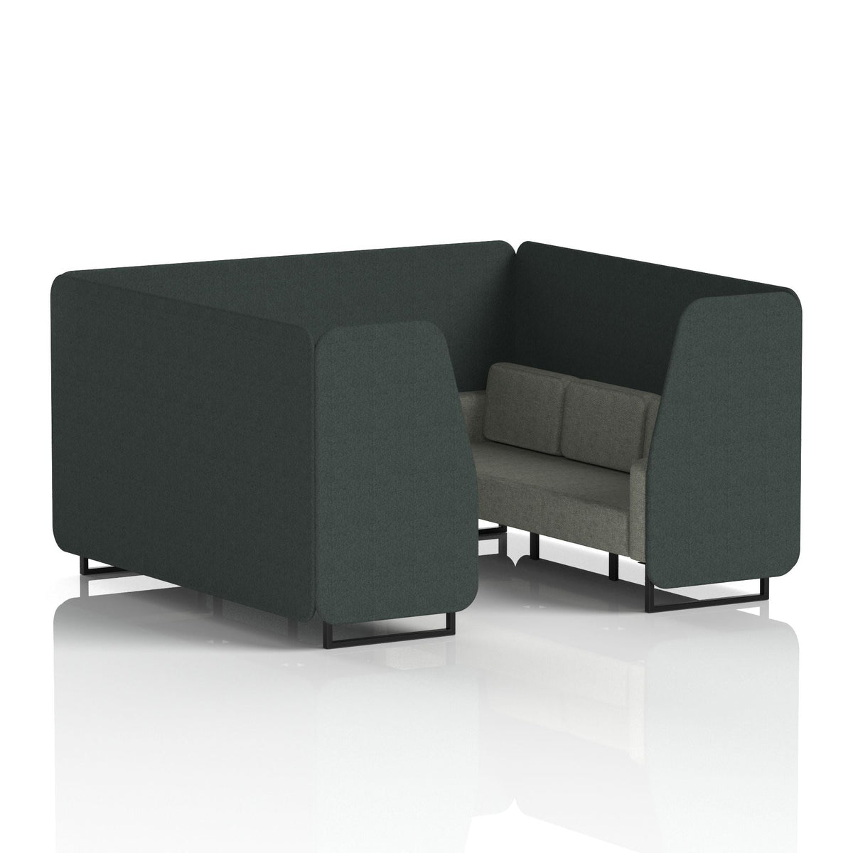 Commercial 6 Seater Privacy Booth – Two Tone – Crib 5 Rivet - Charcoal Panels And Vitreous Sofa Black - Industrious Decor