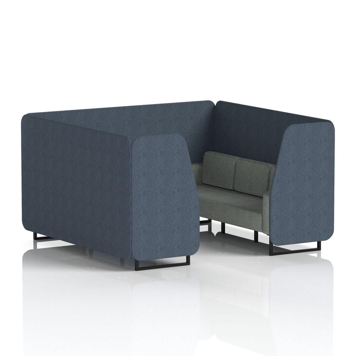 Commercial 6 Seater Privacy Booth – Two Tone – Crib 5 Rivet - Crucible Panels And Prime Sofa Black - Industrious Decor