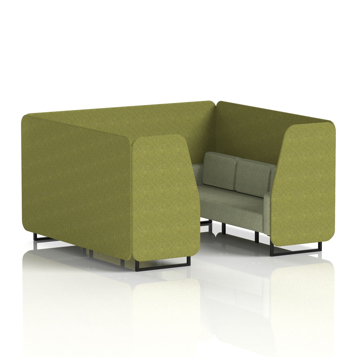 Commercial 6 Seater Privacy Booth – Two Tone – Crib 5 Rivet - Olive Panels And Burnish Sofa Black - Industrious Decor