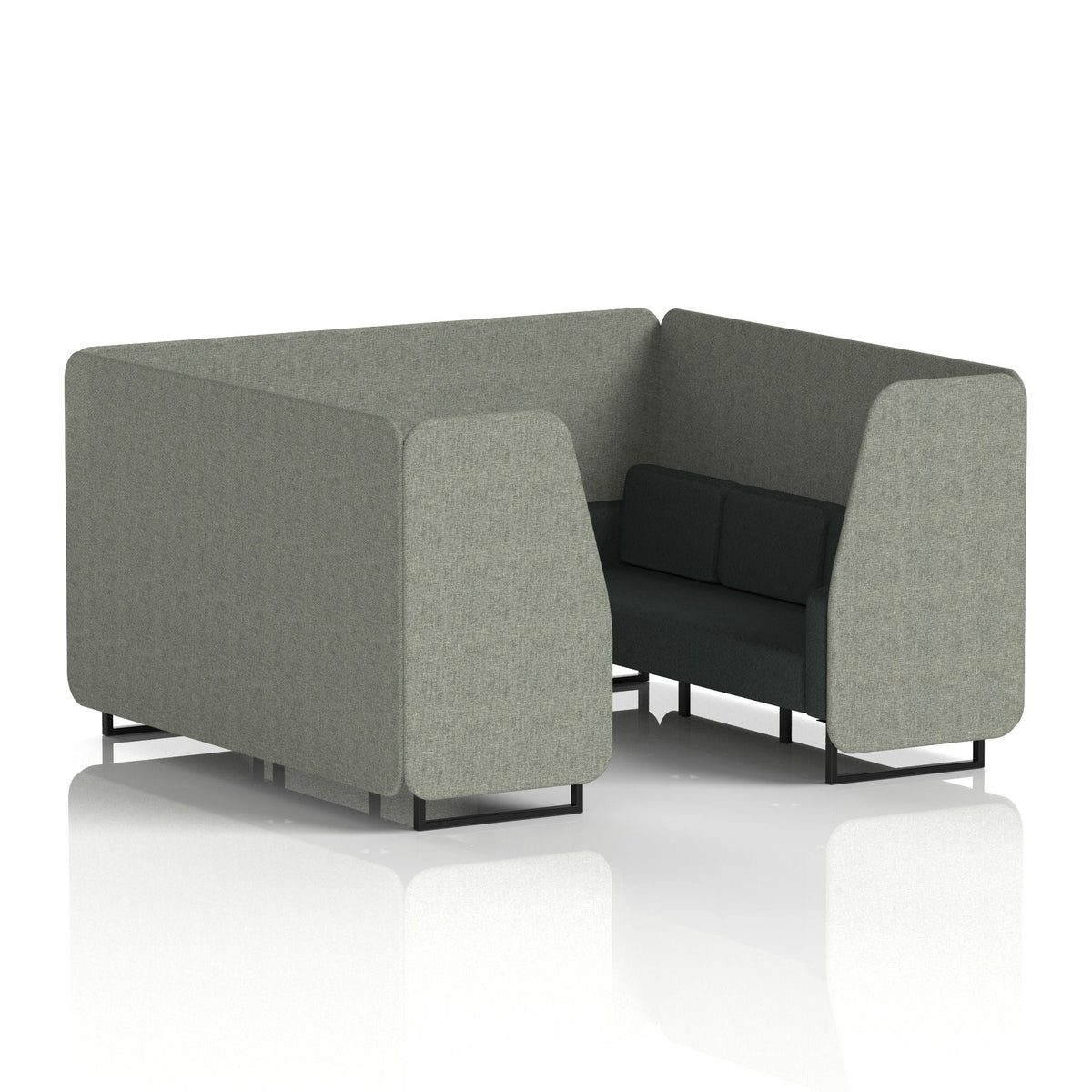 Commercial 6 Seater Privacy Booth – Two Tone – Crib 5 Rivet - Vitreous Panels And Charcoal Sofa Black - Industrious Decor