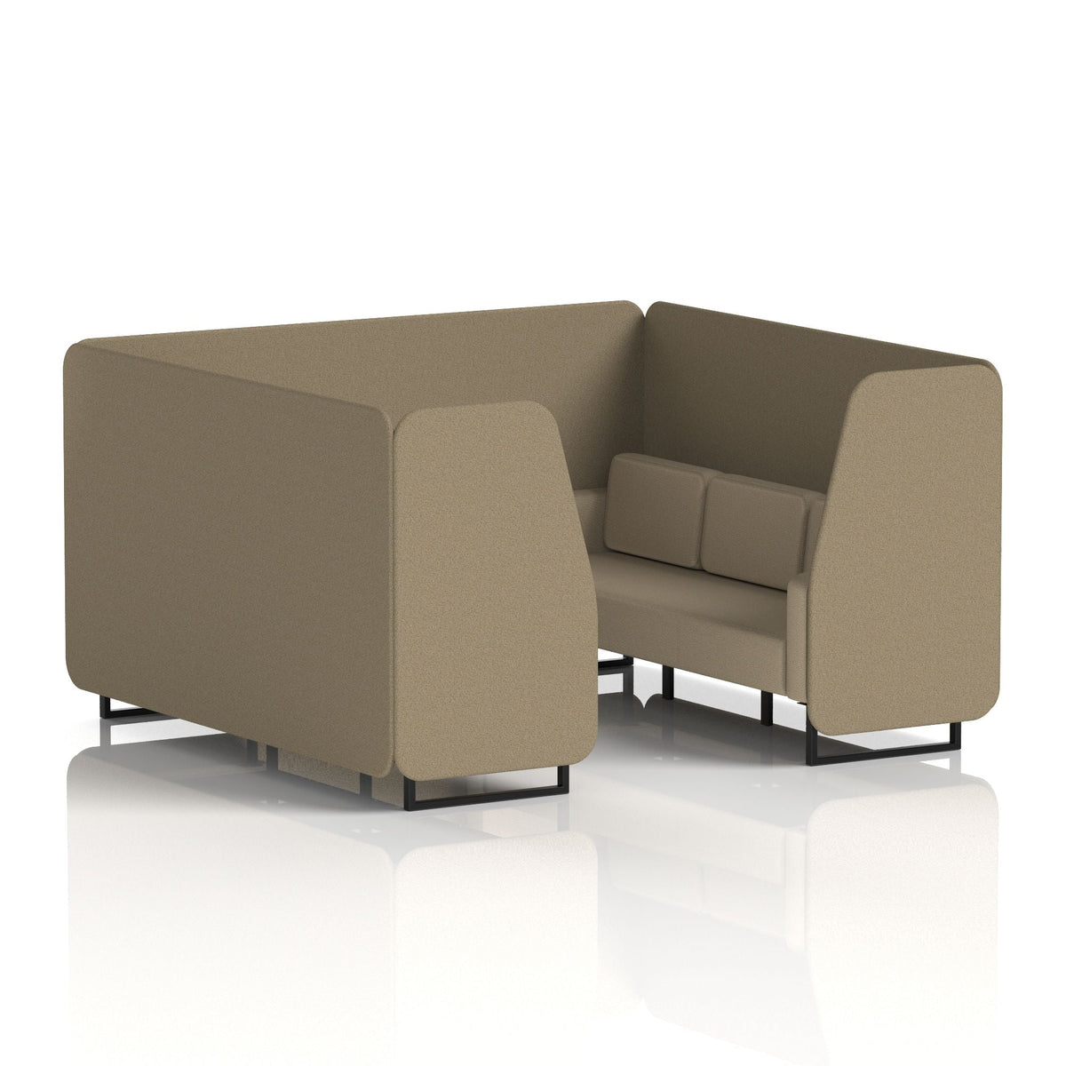 Commercial 6 Seater Privacy Booth – Two Tone – Crib 5 Main Line Flax - Bank Panels And Upminster Sofa Black - Industrious Decor