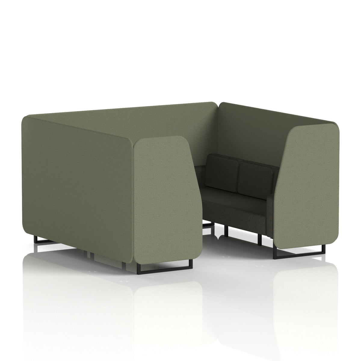 Commercial 6 Seater Privacy Booth – Two Tone – Crib 5 Main Line Flax - Monument Panels And Temple Sofa Black - Industrious Decor