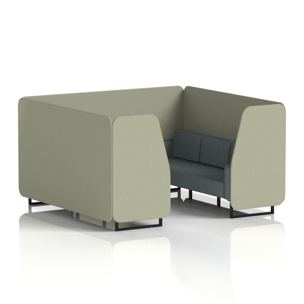 Commercial 6 Seater Privacy Booth – Two Tone – Crib 5 Main Line Flax - Newbury Panels And Westminster Sofa Black - Industrious Decor