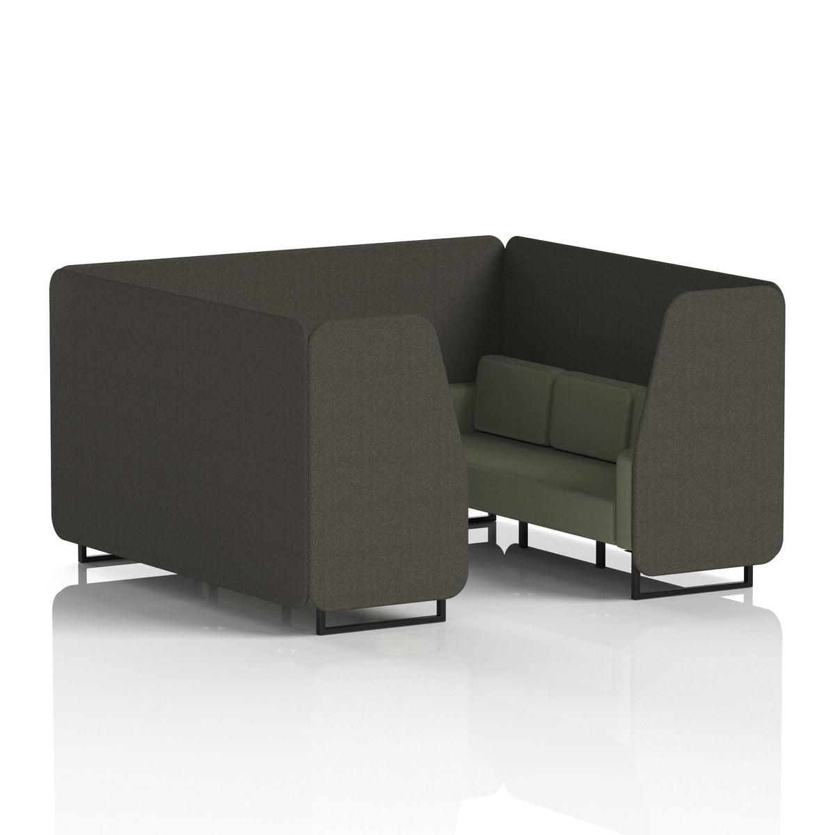 Commercial 6 Seater Privacy Booth – Two Tone – Crib 5 Main Line Flax - Temple Panels And Monument Sofa Black - Industrious Decor