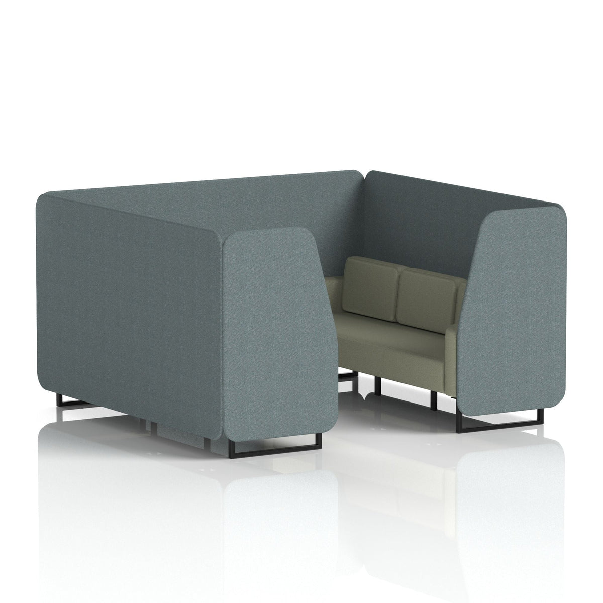 Commercial 6 Seater Privacy Booth – Two Tone – Crib 5 Main Line Flax - Westminster Panels And Newbury Sofa Black - Industrious Decor
