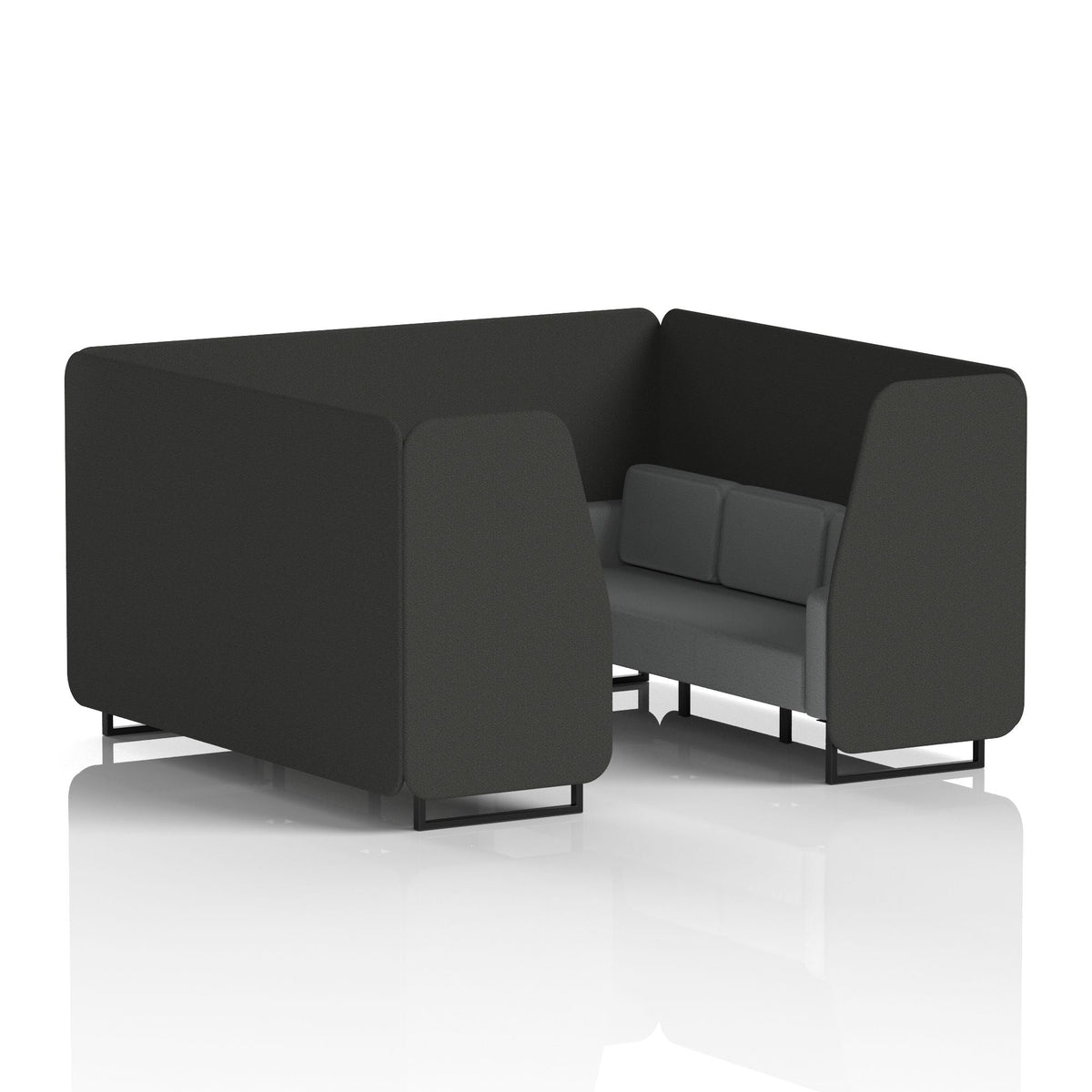 Commercial 6 Seater Privacy Booth – Two Tone – Crib 5 Synergy - Mix Panels And Partner Sofa Black - Industrious Decor