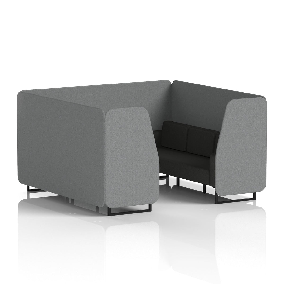 Commercial 6 Seater Privacy Booth – Two Tone – Crib 5 Synergy - Partner Panels And Mix Sofa Black - Industrious Decor