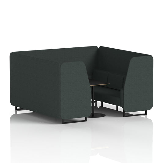 Commercial 6 Seater Privacy Booth with Black Table – Single Tone – Crib 5 Rivet - Charcoal Panels And Sofa Black - Industrious Decor