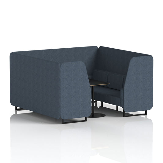 Commercial 6 Seater Privacy Booth with Black Table – Single Tone – Crib 5 Rivet - Crucible Panels And Sofa Black - Industrious Decor
