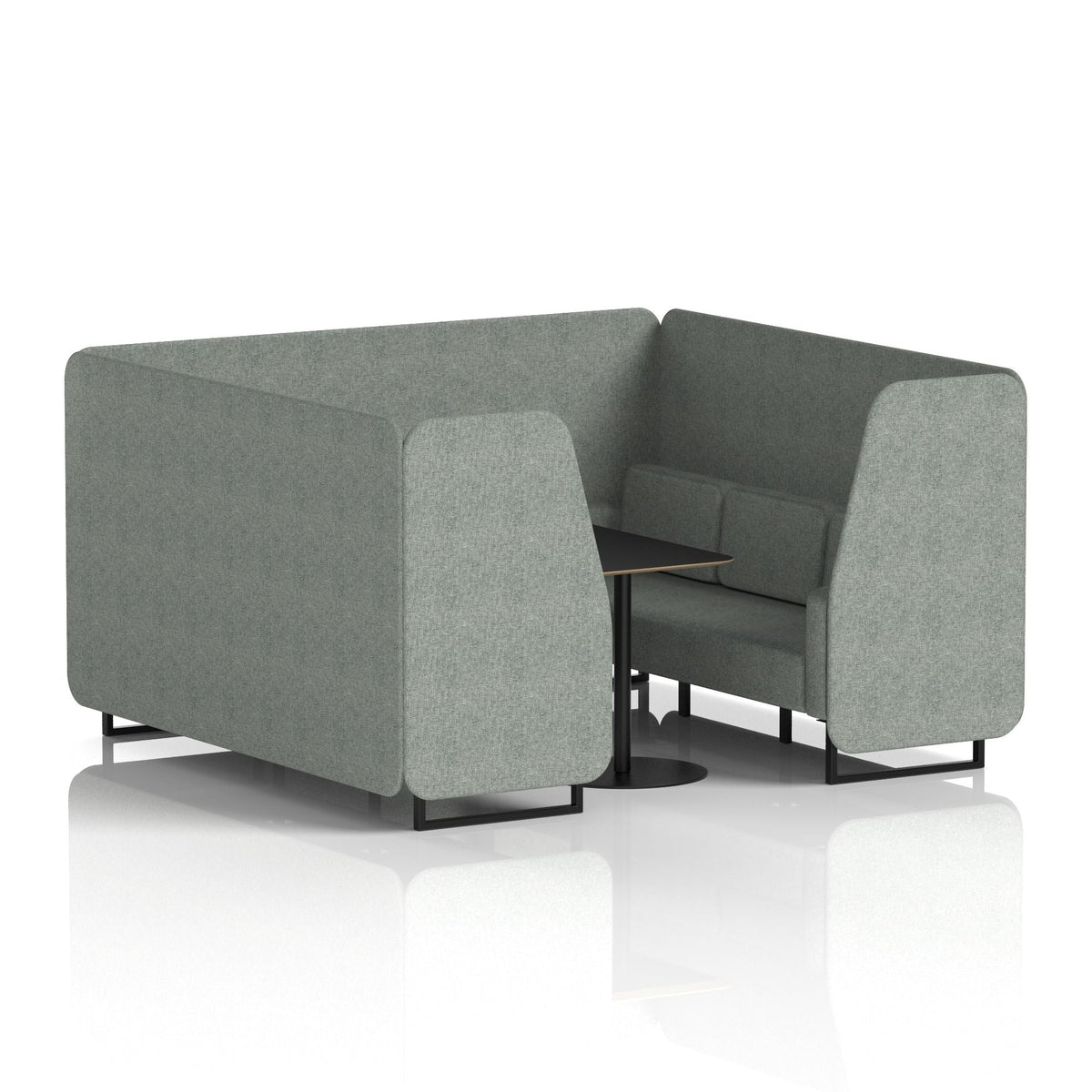 Commercial 6 Seater Privacy Booth with Black Table – Single Tone – Crib 5 Rivet - Prime Panels And Sofa Black - Industrious Decor