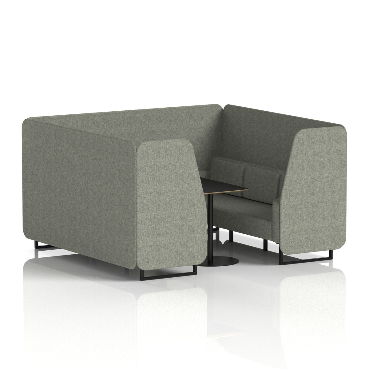 Commercial 6 Seater Privacy Booth with Black Table – Single Tone – Crib 5 Rivet - Vitreous Panels And Sofa Black - Industrious Decor