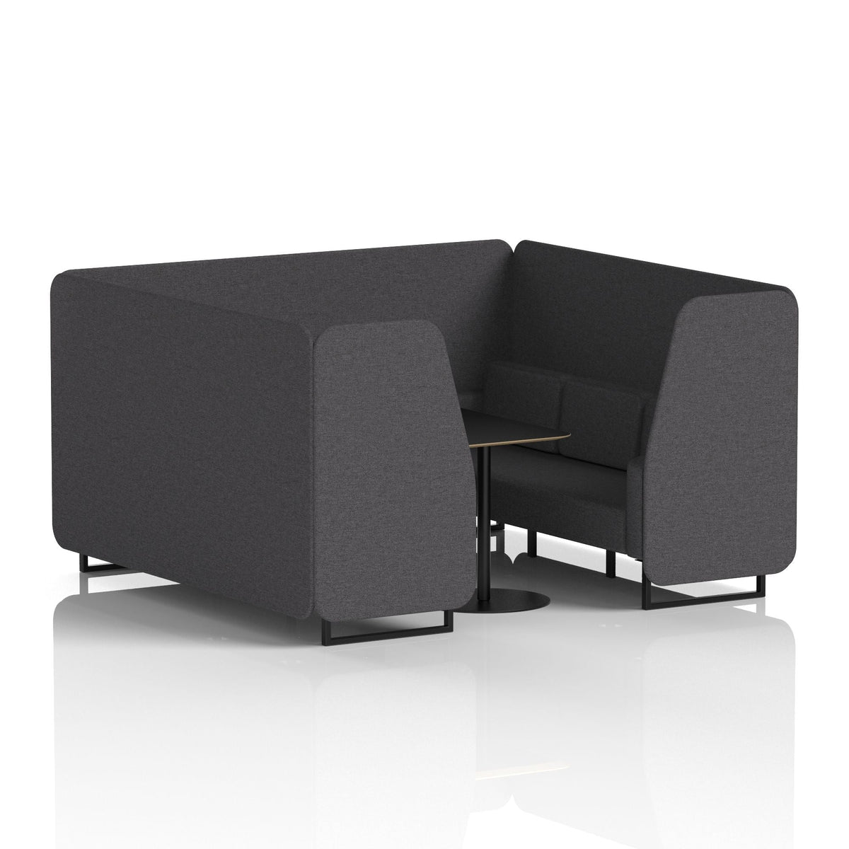 Commercial 6 Seater Privacy Booth with Black Table – Single Tone – Crib 5 X2 - Arithmetic Panels And Sofa Black - Industrious Decor