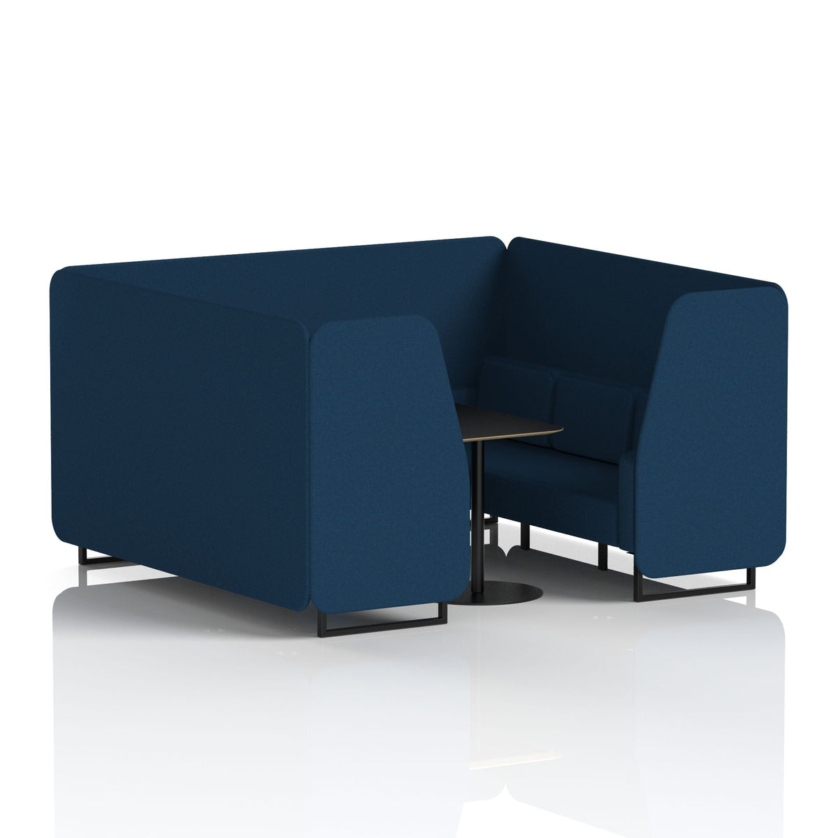 Commercial 6 Seater Privacy Booth with Black Table – Single Tone – Crib 5 X2 - Calculus Panels And Sofa Black - Industrious Decor
