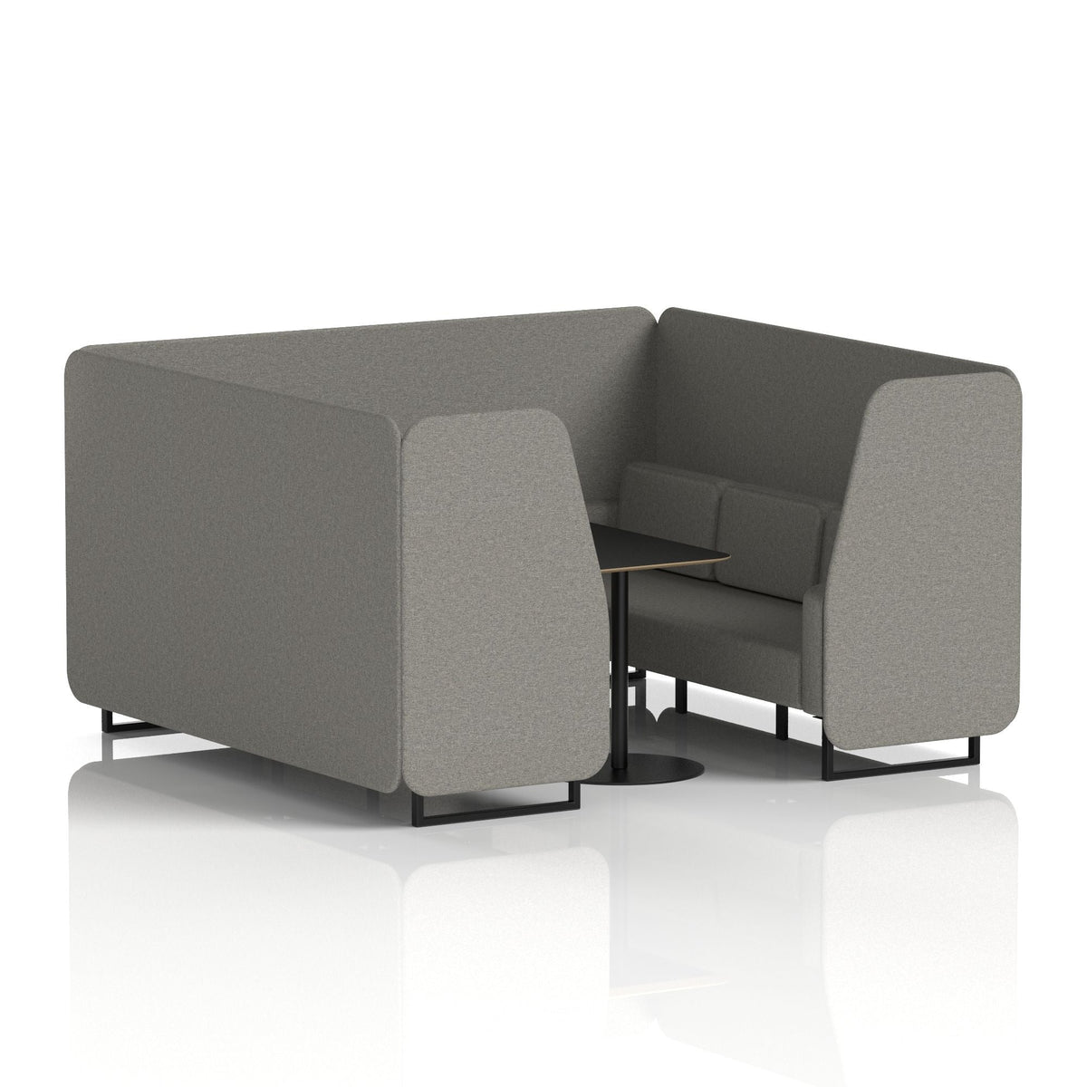 Commercial 6 Seater Privacy Booth with Black Table – Single Tone – Crib 5 X2 - Number Panels And Sofa Black - Industrious Decor