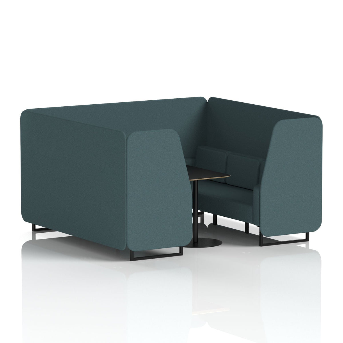 Commercial 6 Seater Privacy Booth with Black Table – Single Tone – Crib 5 X2 - Polygon Panels And Sofa Black - Industrious Decor