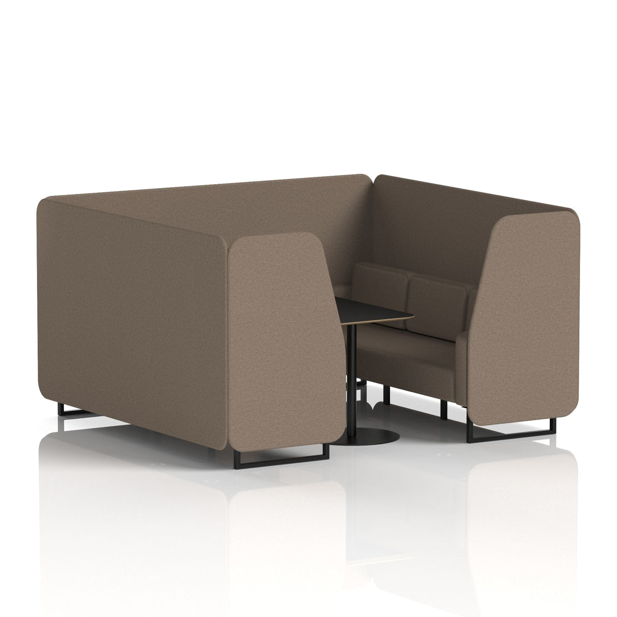 Commercial 6 Seater Privacy Booth with Black Table – Single Tone – Crib 5 X2 - Theory Panels And Sofa Black - Industrious Decor