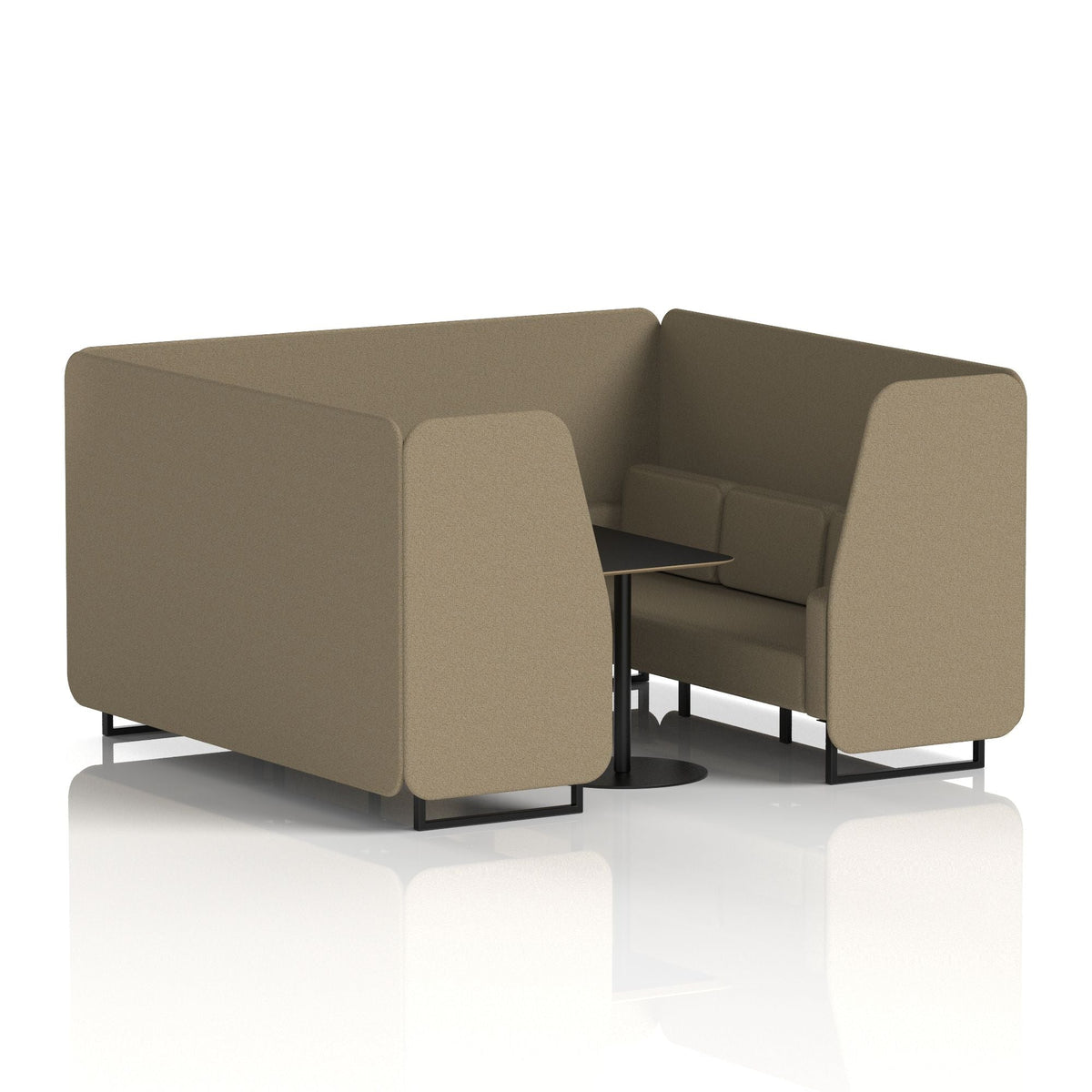 Commercial 6 Seater Privacy Booth with Black Table – Single Tone – Crib 5 Main Line Flax - Bank Panels And Sofa Black - Industrious Decor