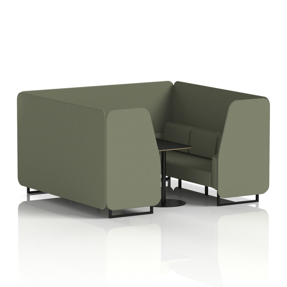 Commercial 6 Seater Privacy Booth with Black Table – Single Tone – Crib 5 Main Line Flax - Monument Panels And Sofa Black - Industrious Decor
