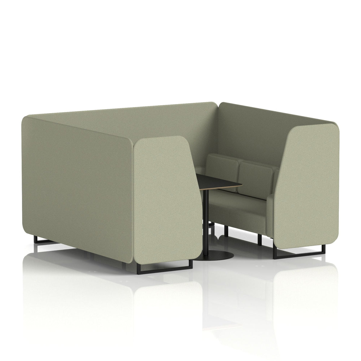 Commercial 6 Seater Privacy Booth with Black Table – Single Tone – Crib 5 Main Line Flax - Newbury Panels And Sofa Black - Industrious Decor