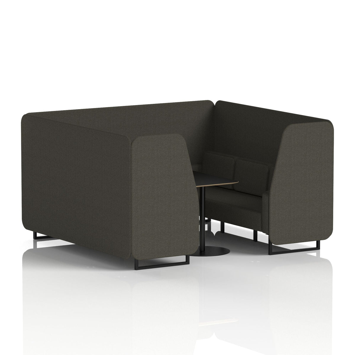 Commercial 6 Seater Privacy Booth with Black Table – Single Tone – Crib 5 Main Line Flax - Temple Panels And Sofa Black - Industrious Decor