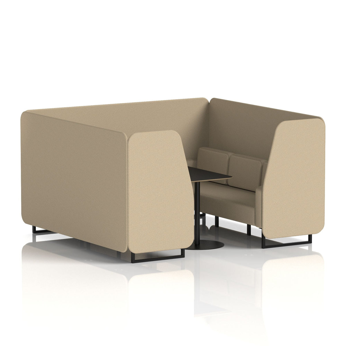 Commercial 6 Seater Privacy Booth with Black Table – Single Tone – Crib 5 Main Line Flax - Upminster Panels And Sofa Black - Industrious Decor