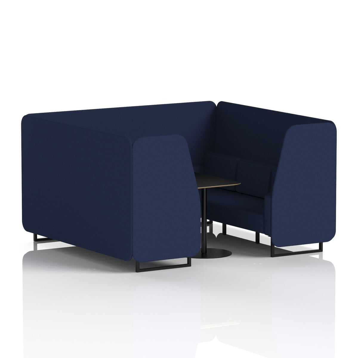 Commercial 6 Seater Privacy Booth with Black Table – Single Tone – Crib 5 Synergy - Alike Panels And Sofa Black - Industrious Decor
