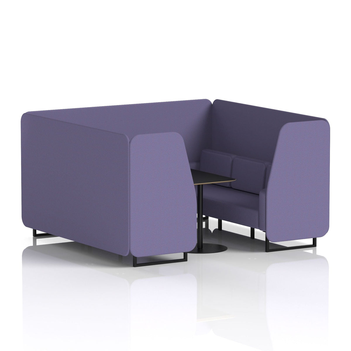 Commercial 6 Seater Privacy Booth with Black Table – Single Tone – Crib 5 Synergy - Order Panels And Sofa Black - Industrious Decor