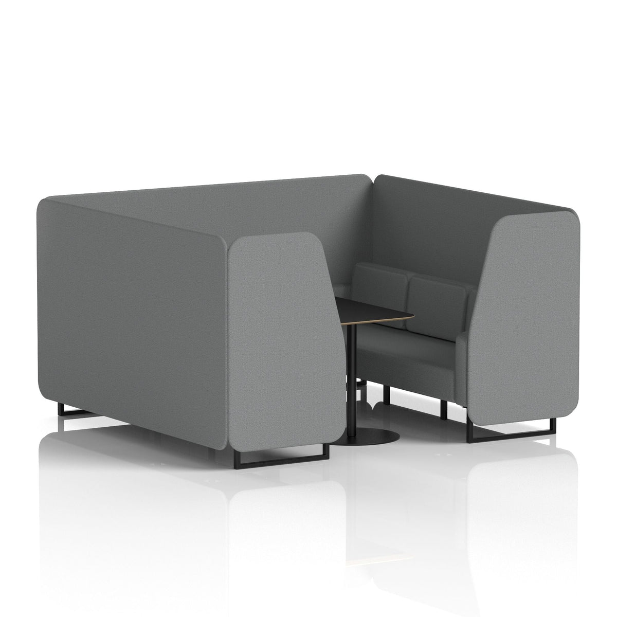 Commercial 6 Seater Privacy Booth with Black Table – Single Tone – Crib 5 Synergy - Partner Panels And Sofa Black - Industrious Decor