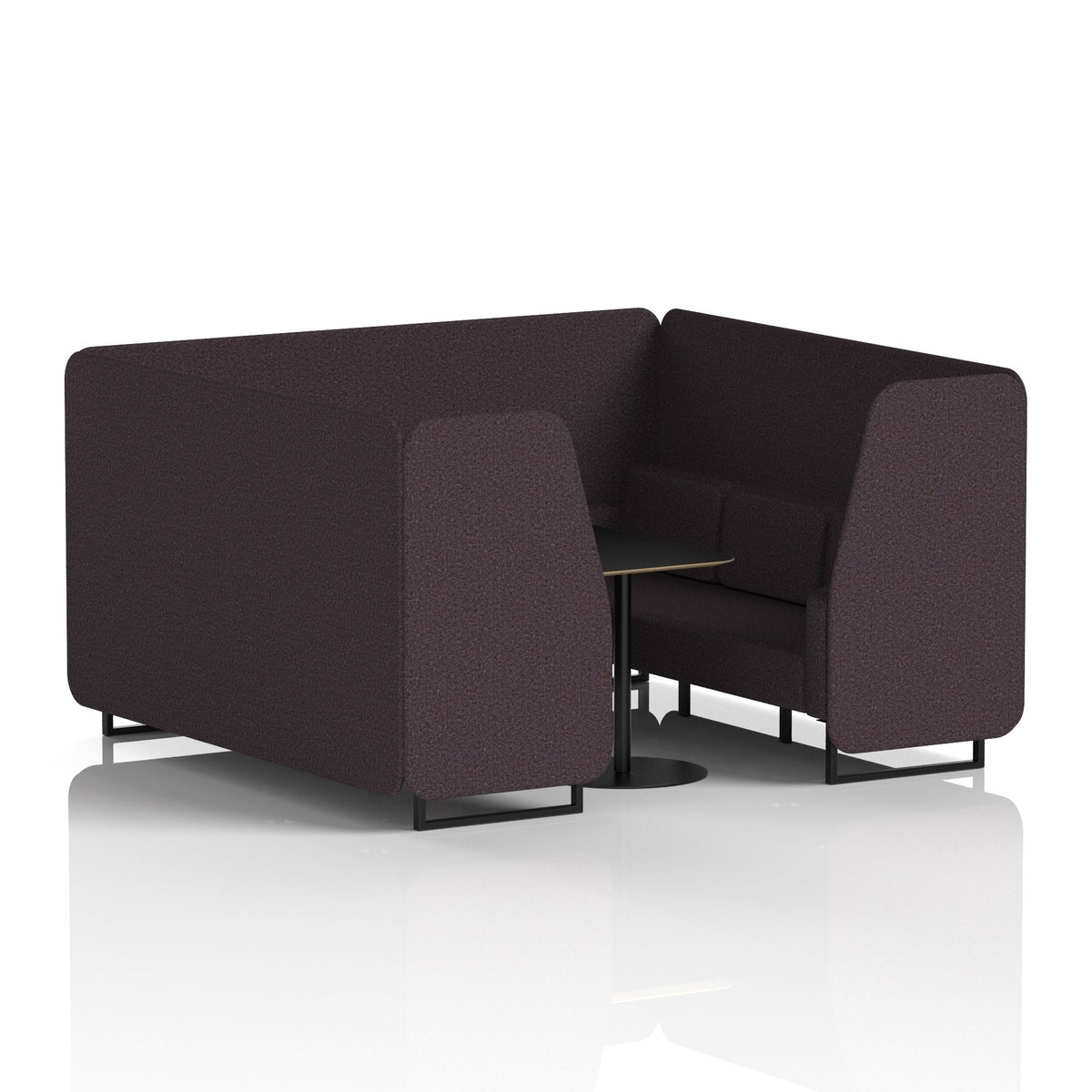 Commercial 6 Seater Privacy Booth with Black Table – Single Tone – Crib 5 Synergy - Wed Panels And Sofa Black - Industrious Decor