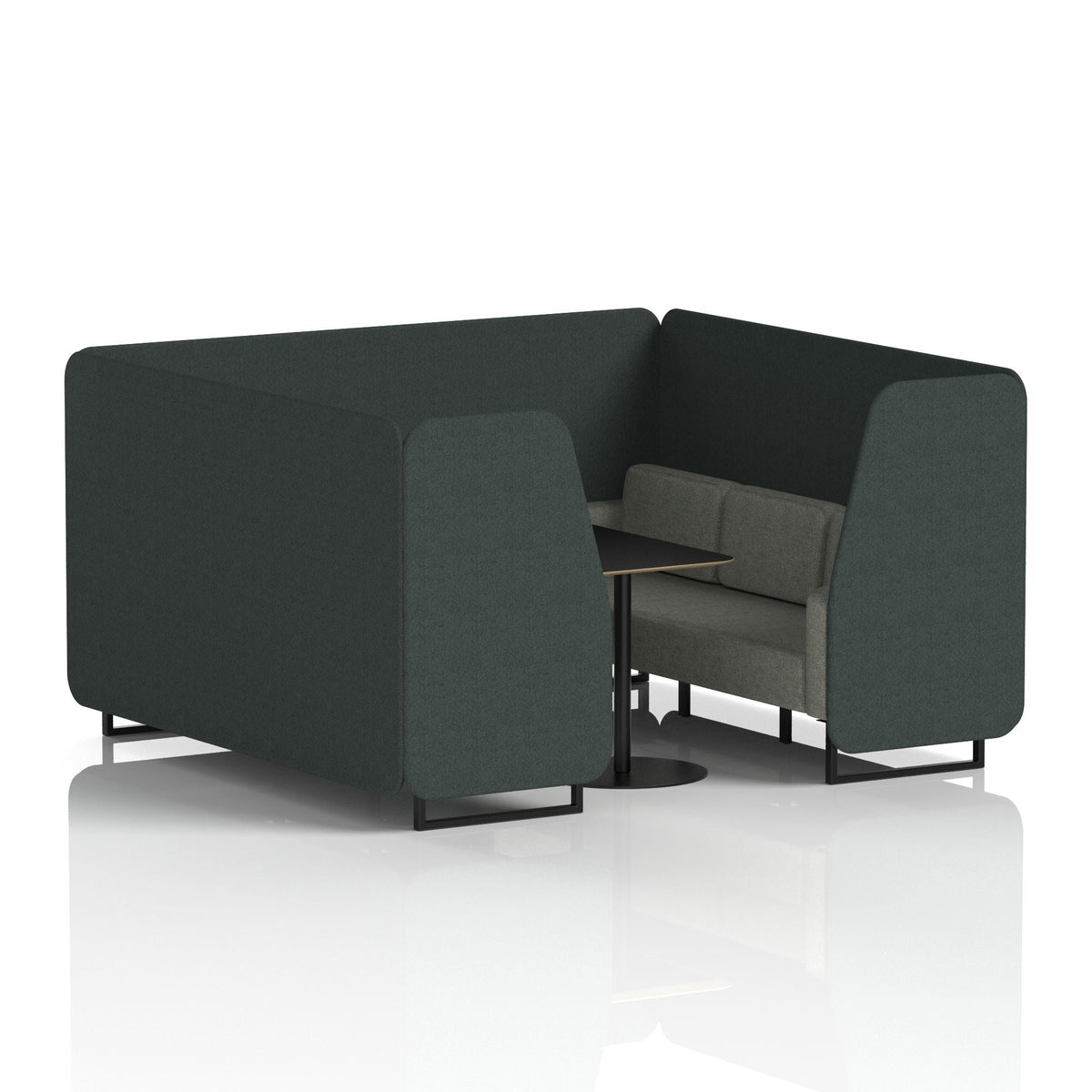 Commercial 6 Seater Privacy Booth with Black Table – Two Tone – Crib 5 Rivet - Charcoal Panels And Vitreous Sofa Black - Industrious Decor