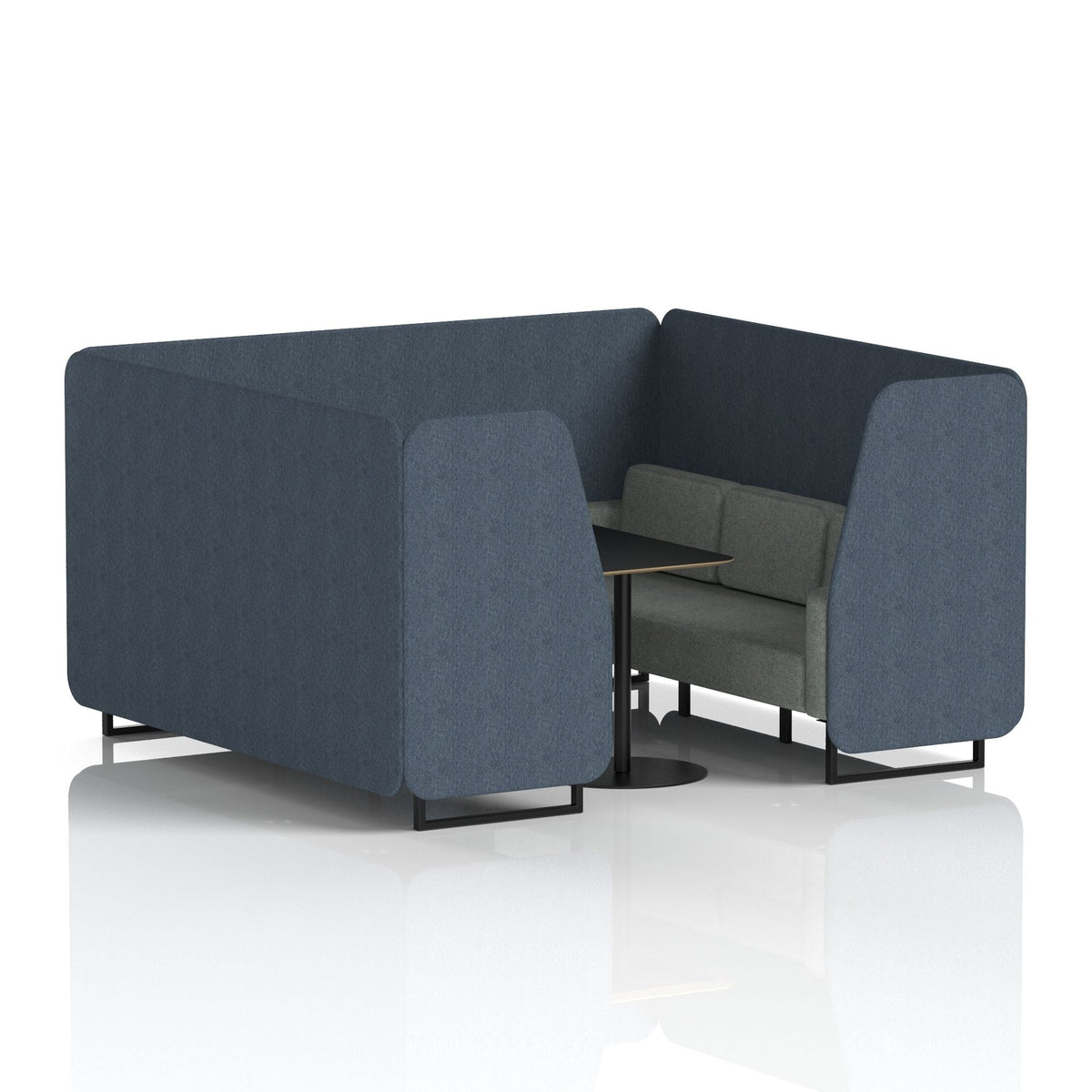 Commercial 6 Seater Privacy Booth with Black Table – Two Tone – Crib 5 Rivet - Crucible Panels And Prime Sofa Black - Industrious Decor