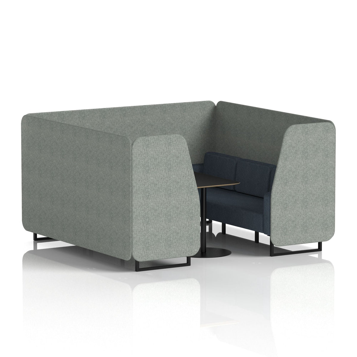 Commercial 6 Seater Privacy Booth with Black Table – Two Tone – Crib 5 Rivet - Prime Panels And Crucible Sofa Black - Industrious Decor