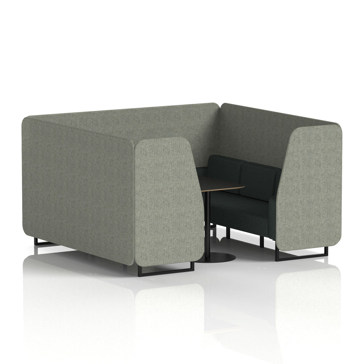 Commercial 6 Seater Privacy Booth with Black Table – Two Tone – Crib 5 Rivet - Vitreous Panels And Charcoal Sofa Black - Industrious Decor