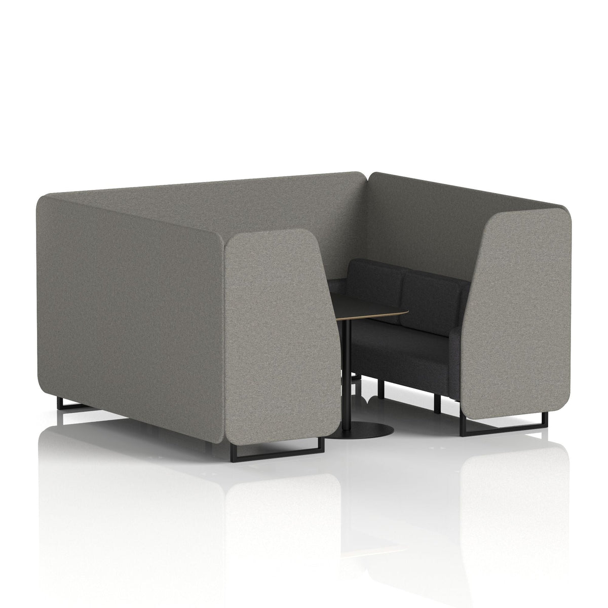 Commercial 6 Seater Privacy Booth with Black Table – Two Tone – Crib 5 X2 - Number Panels And Arithmetic Sofa Black - Industrious Decor
