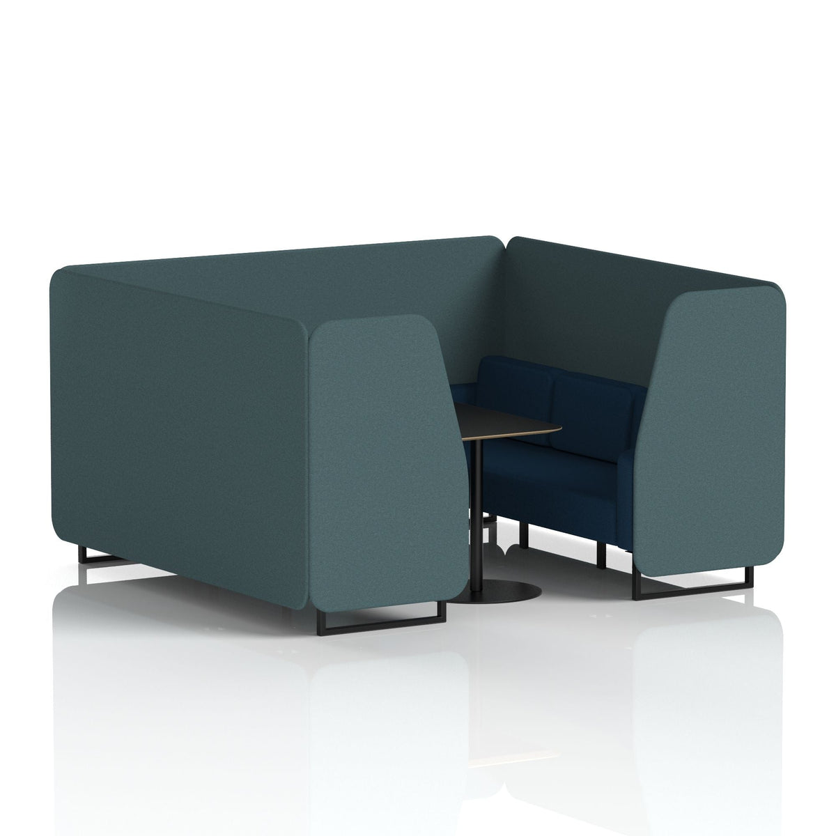 Commercial 6 Seater Privacy Booth with Black Table – Two Tone – Crib 5 X2 - Polygon Panels And Calculus Sofa Black - Industrious Decor