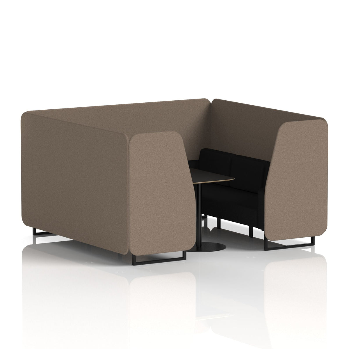 Commercial 6 Seater Privacy Booth with Black Table – Two Tone – Crib 5 X2 - Theory Panels And Diameter Sofa Black - Industrious Decor