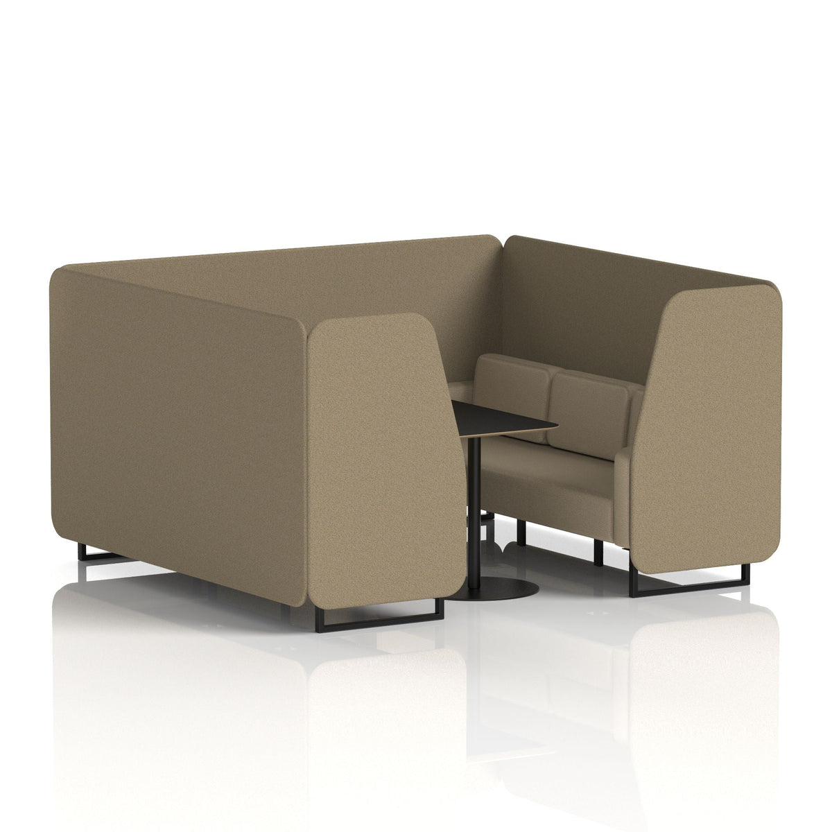 Commercial 6 Seater Privacy Booth with Black Table – Two Tone – Crib 5 Main Line Flax - Bank Panels And Upminster Sofa Black - Industrious Decor