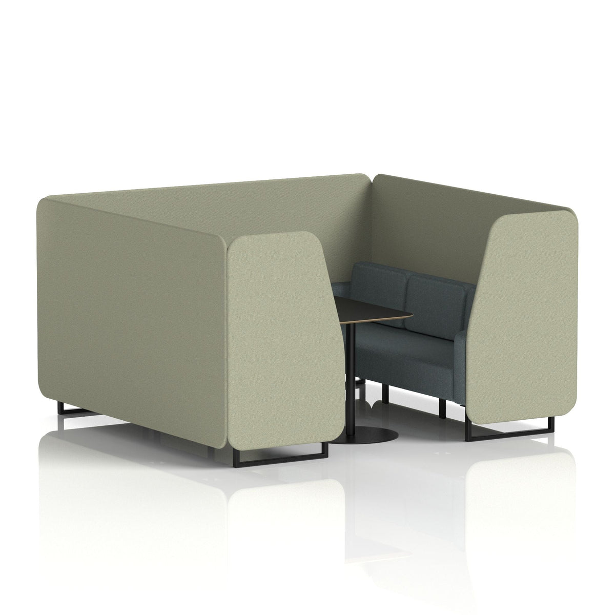 Commercial 6 Seater Privacy Booth with Black Table – Two Tone – Crib 5 Main Line Flax - Newbury Panels And Westminster Sofa Black - Industrious Decor